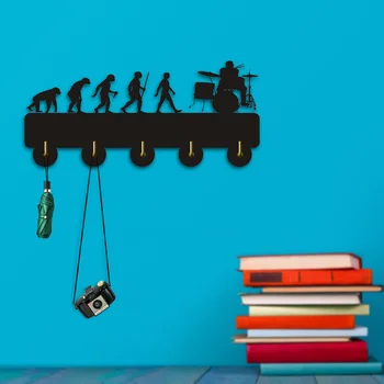 

1Piece Geek Evolution Drummer Kitchen Wall Door Wooden Wall Hook Hanger Wall Hooks Hanger Bathroom Holder Gift For Music Lover
