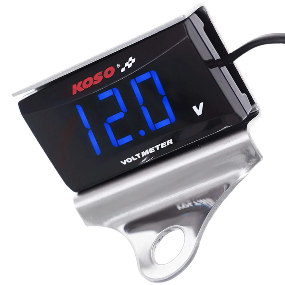 KOSO Цифровой вольтметр 12 В мотоцикл измеритель напряжения Вольт тестер панель для автомобиля Yamaha Kawasaki bmw e46 будильник метр