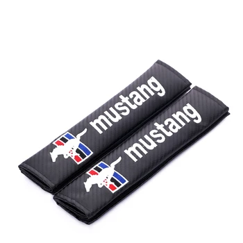 

Embroidery for MUSTANG emblem Car carbon fiber seat belt cover shoulder pad for ford focus 2 3 fiesta ranger fusion accessories