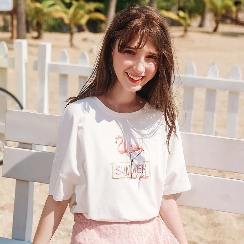

AcFirst Summer New Women Tops Casual White T-shirts Printed Shirt O Neck Short Plus Size T Shirt Cotton Sexy Tees T Shirt
