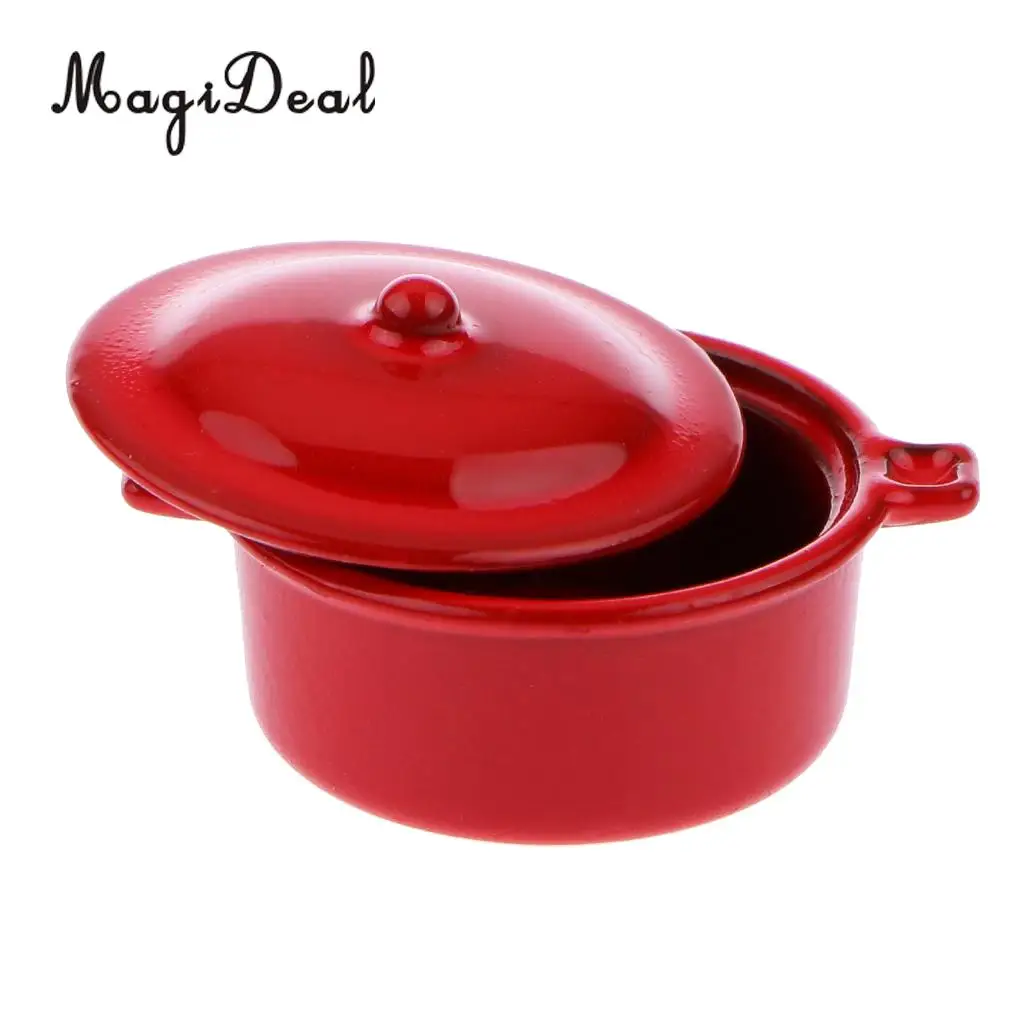 1Pc Alloy 1/12 Dollhouse Miniature Kitchen Kitchenware Utensil Casserole Stock Pot for Dolls House Children Pretend Play Toy