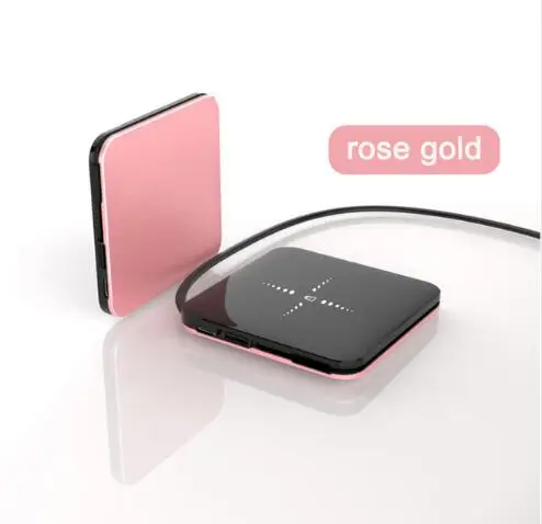 Внешний аккумулятор 8000 мАч тонкий зеркальный экран 2.1A Быстрая Зарядка Внешний аккумулятор тонкий повербанк поддержка Qi Беспроводная зарядная подставка - Цвет: Rose Gold with cable