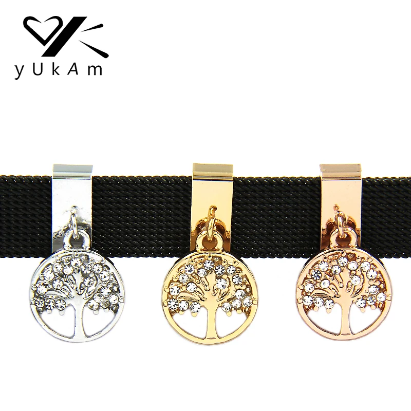 

YUKAM Jewelry Crystal Rhinestones Family Tree of Life Sliders Pendants Slide Charms Keeper for Mesh Bracelets Accessories Making
