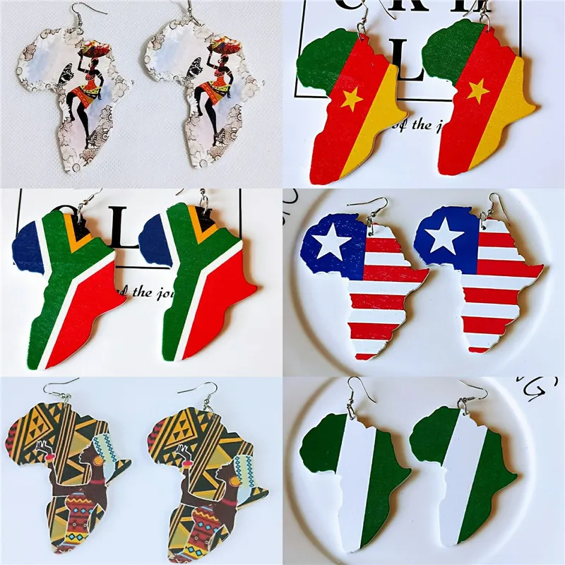 

Exaggerated African Pattern Geometric Map Wooden Earrings Fashion Wood Earrings Women
