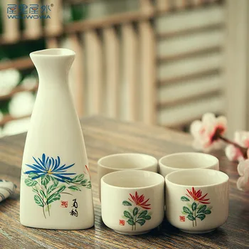 

Japanese style blue and white porcelain wine cup liquor ceramic sake wine pot set antique high temperature drinking vessel