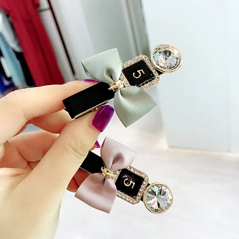 

Korean Sweet Fabric Bowtie Hairpins No.5 Vintage Crystal Rhinestone Hairclip Hair Clips Bows for Women Girls Jewelry Accessories