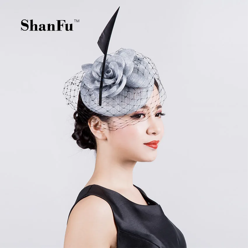 Женская винтажная Вуалетка ShanFu вечерние вуалетки с перьями Sinamay Sagittate SFC12590 2019 |