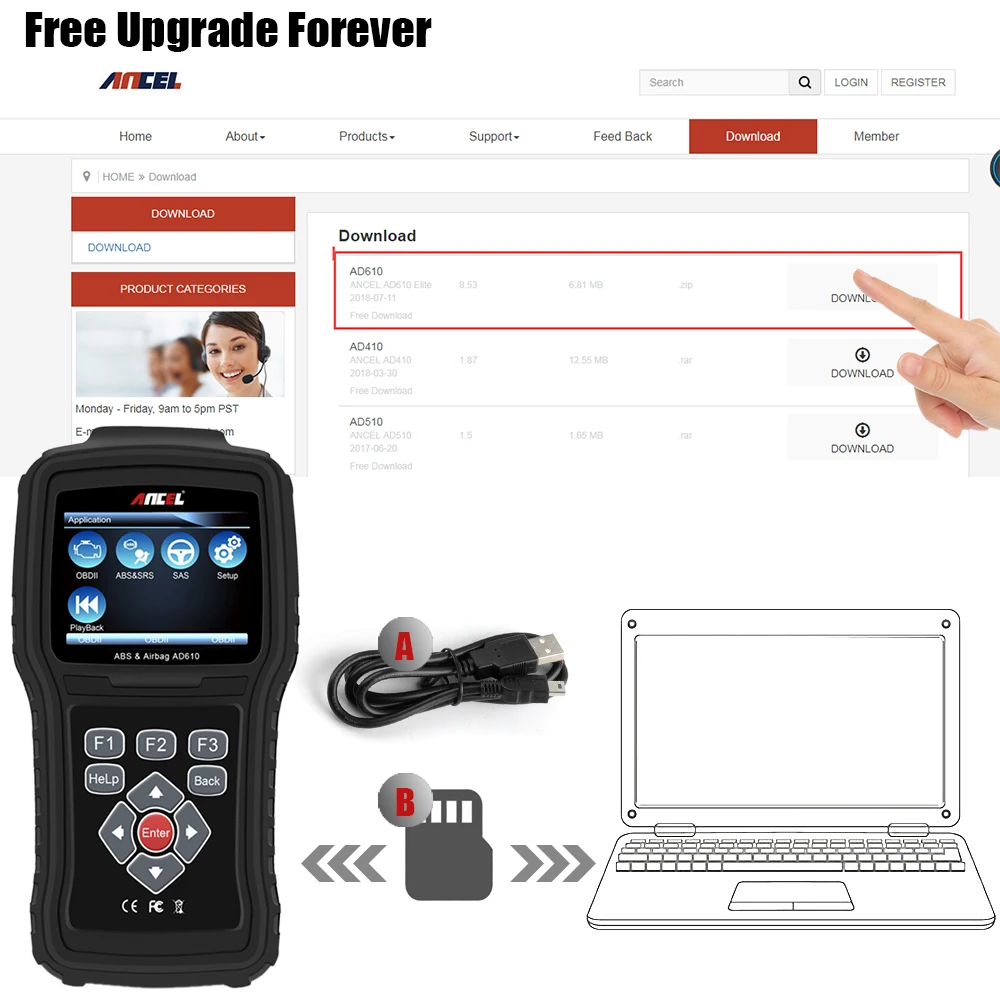 Ancel AD610 Pro OBD2 Car Diagnostics OBD 2 Scanner Erase Airbag Crash Data ABS SAS Full Engine Auto Scanner Works for 68 Cars