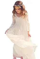 2018 для девочек в цветочек платья для свадеб трапециевидной формы одежда с длинным рукавом Шнуровка с бантиком Длинные платье для первого