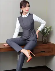 Элегантный серый Униформа конструкции брючные костюмы с брюки для девочек и жилет пальто для женщин Бизнес Рабочая одежда