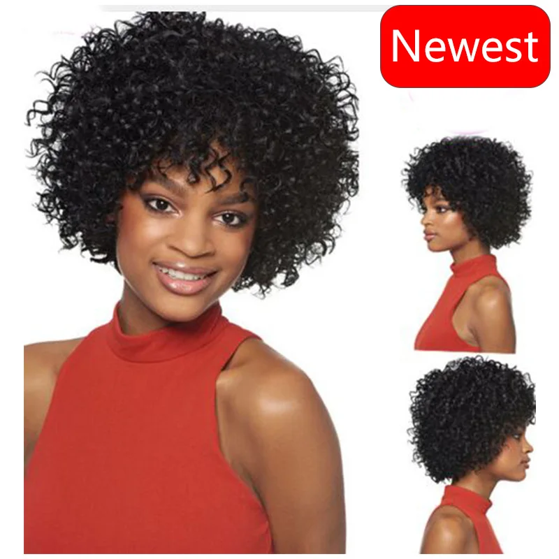Cheap Short Curly Synthetic Wig Natural Black Curly Hair Short kinky