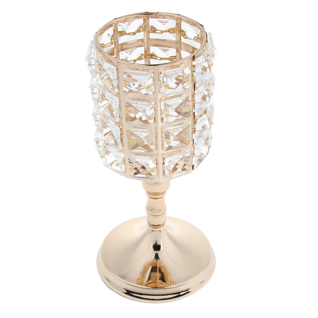 2 Pieces Romantic Sparkle Crystal Beads Votive Tealight Candle Holders Wedding Party Centerpieces 8.66''H
