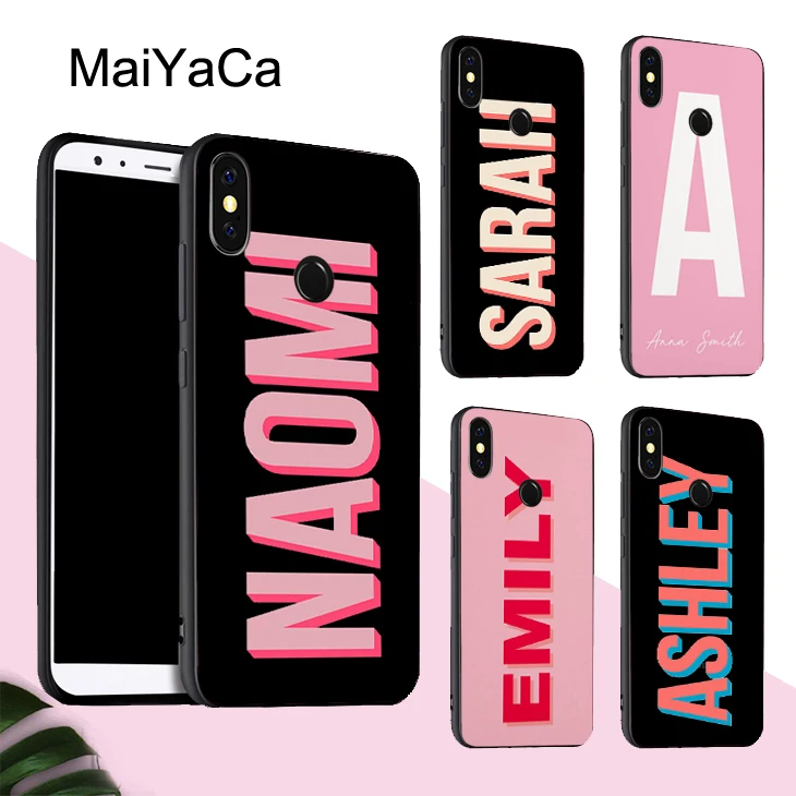 

MaiYaCa Pink PERSONALISED CUSTOM Name INITIALS MONOGRAM Case For Xiaomi Redmi Note 5 Plus Mi 8 9 A2 Note 7 Cover Redmi 4X 6A S2