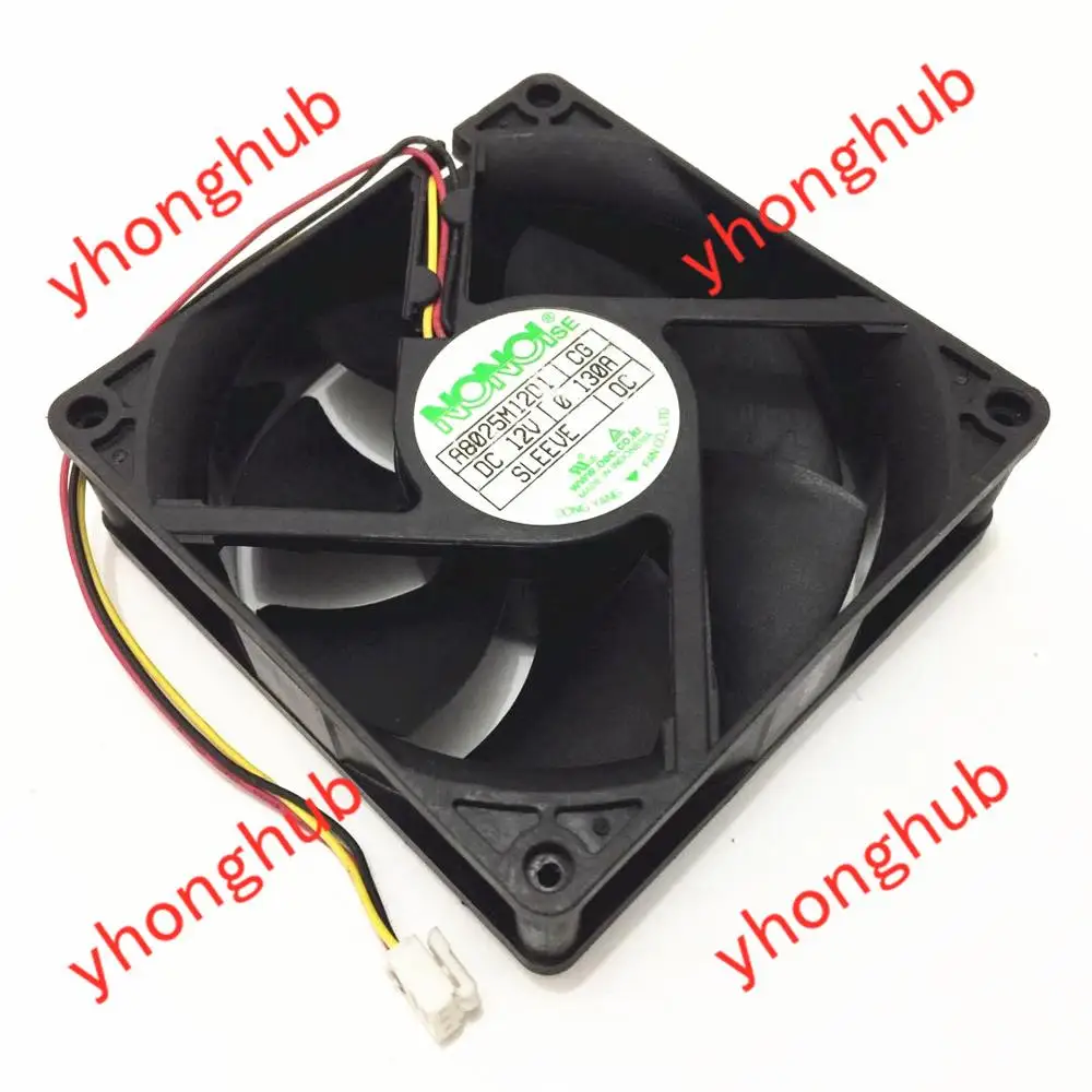 Nonoise A8025m12d1 dc 12v 0.130a 80x80x25 mm 3-wire Servidor Ventilador de Refrigeração