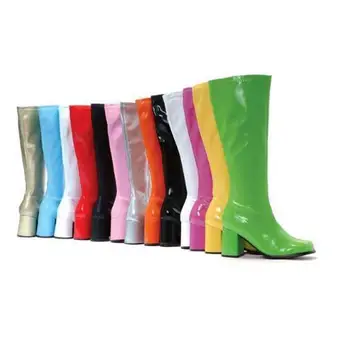 

Celebrity Love Candy Color Red Pink Green Blue Purple Long Boots Square heel Woman Personalized motorcycle boots real photo US10