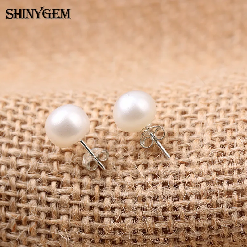 Модные круглые серьги гвоздики ShinyGem из натурального пресноводного жемчуга 7 8 мм