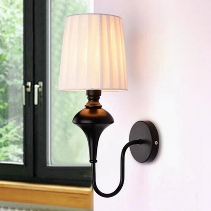 

American Fabric Lampshade Modern Wall Lamp Hotel Home Decoration Light for Corridor Balcony Bedroom Bedside Living Room Light