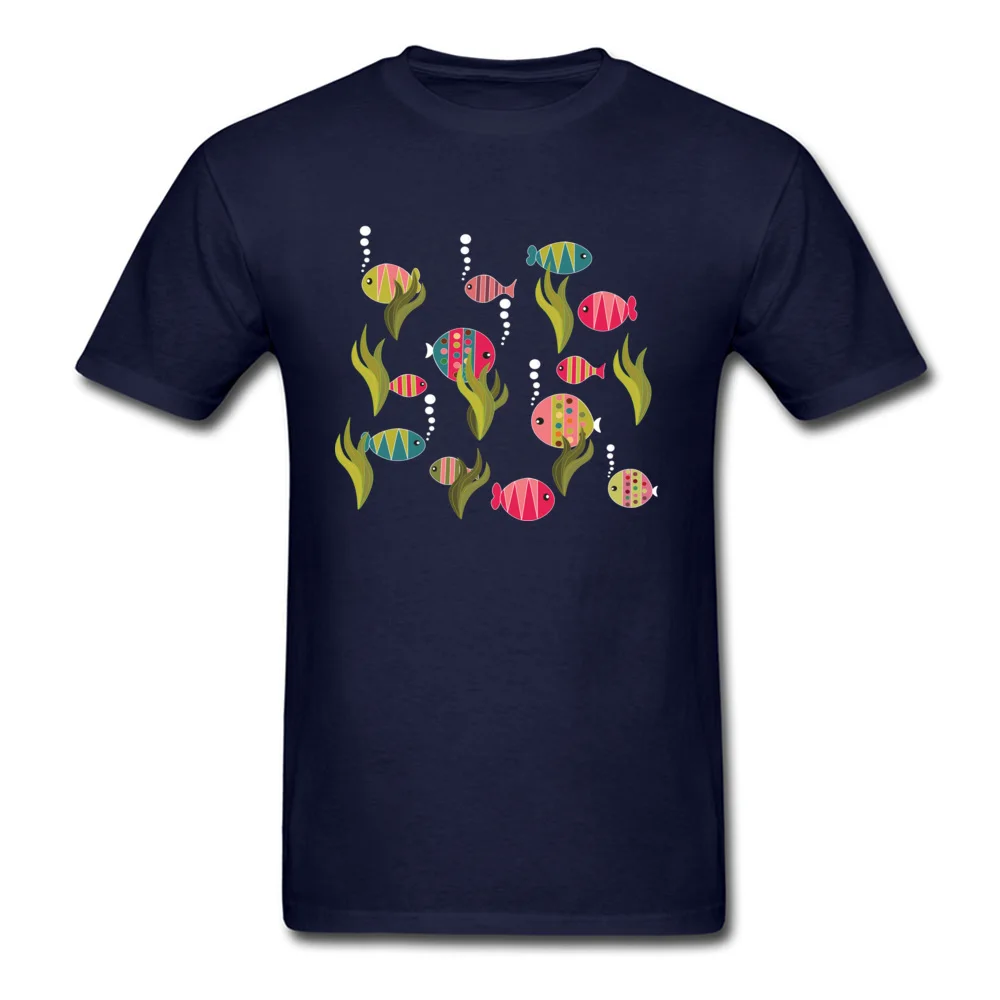 Fishes T-Shirt Newest Short Sleeve Street Cotton Crew Neck Mens Tops Tees Printed T-Shirt Summer Autumn Drop Shipping Fishes navy