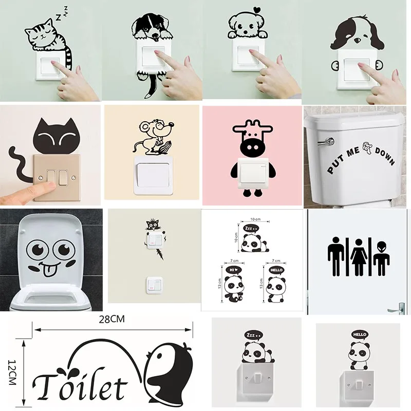 

Funny cat Animal Puppy Smile face toitle sticker Robot Creative Switch Sticker Refrigerator Sticker Removable Home Decoration