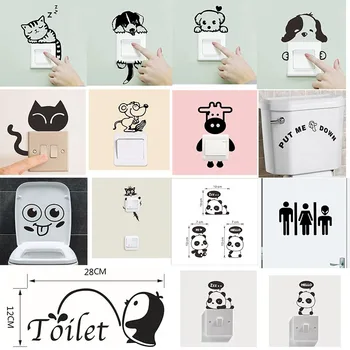 

Funny cat Animal Puppy Smile face toitle sticker Robot Creative Switch Sticker Refrigerator Sticker Removable Home Decoration