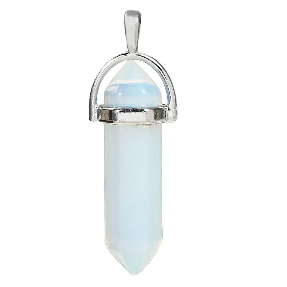 

8SEASONS Created Opal Chakra Pendants Pencil Silver Tone Color White 4.1cm x1.4cm(1 5/8" x 4/8") - 3.7cm x1.3cm,1 Piece