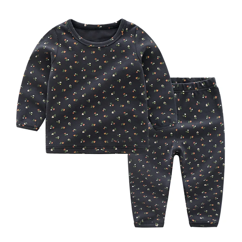 Yooy Long Johns/Детские зимние детские комплекты термобелья для мальчиков теплая хлопковая одежда с длинными рукавами рубашки для девочек и штаны D1 - Цвет: Black