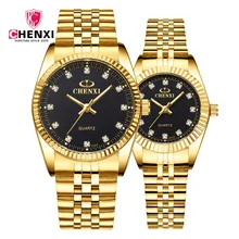 Chenxi Lover Watch Men Women Top Brand Luxury Gold Couple Watches Stainless Steel Band Quartz Watch Reloj De Numero Para Mujer