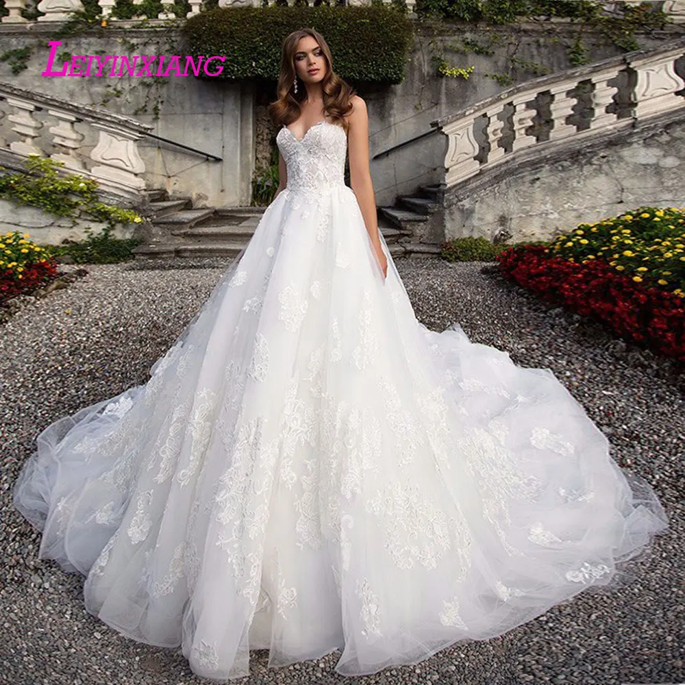 

leiyinxiang 2019 Wedding Dress Vestido De Noiva Sereia Robe Sexy Ball Gown Lace Luxury Bride Dress Elegant Appliques Strapless