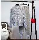 Amolapha для женщин ручной работы мех бисер Вязание пуловеры свитеры+ Брюки комплекты одежды мягкие трикотажные спортивные костюмы - Цвет: Серый