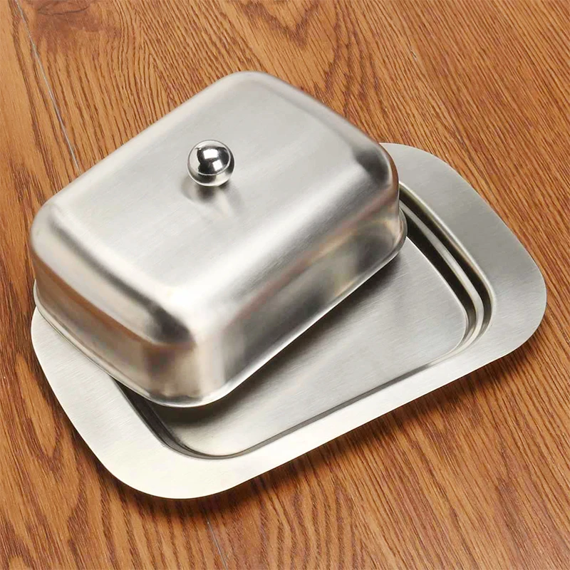 1Set Stainless Steel Butter Dish For Butter Container Elegant Cheese Server Storage Fruit Salad Dinner Tray Cheese Kitchen Dish