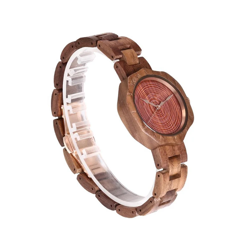 

Wooden Quartz Watches Flower Shaped Dial Design Wristwatch Buckle Adjustable Watch LXH