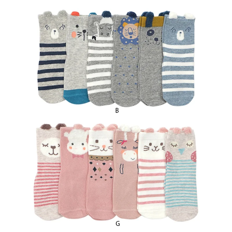 

6 Pair Baby Warm Boy Cartoon Girl Leg Non-slip Socks Warmers Cotton Stocks Printed Soft Cute