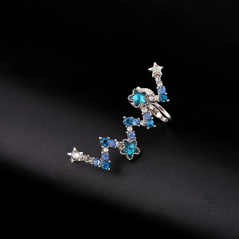 Женские вечерние серьги-каффы в богемном стиле, в подарок, стразы, заполненные синими кристаллами и звездами, позолоченные сережки-клипсы