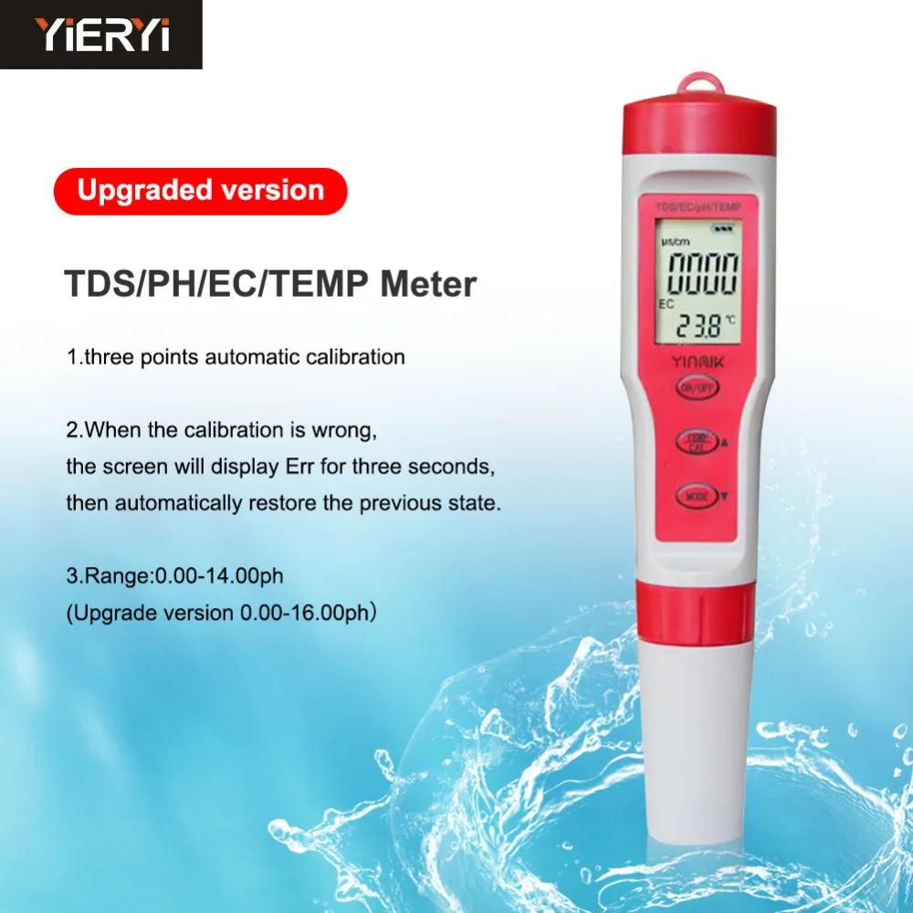 Digital Water Quality Meter Portable 4 in 1 PH TDS EC Temp Water Quality Test Pen Easy to Operate 