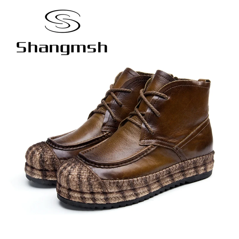 

Shangmsh Women Boots Handmade Genuine Leather Zip Ankle Boots Casual Ladies Autumn Fashion Solid Sewing Boots Women