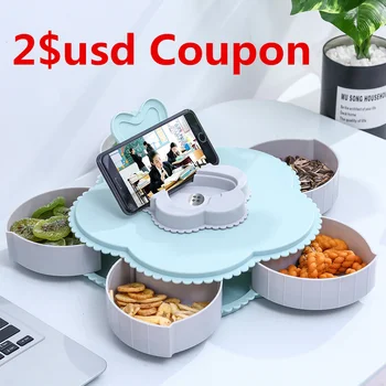 

New Petal-Shape Rotating Candy Storage Box Flower Petal Shaped Dried Fruit Plate Nuts Snack Dessert Dish Container Phone Holder