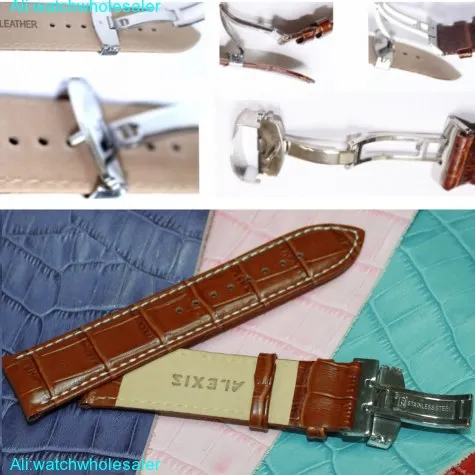 24mm Brown Stitch White All Genuine Leather Unisex Watch Band Straps WB1037G24GB