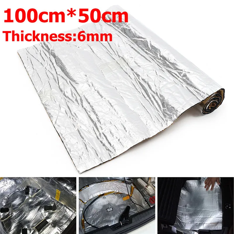 50x100cm Car Audio Sound Deadener Vibration Control Proof Aluminum Foil Cotton Heat Insulation Mat DoorTrunk Hood Self Adhesive