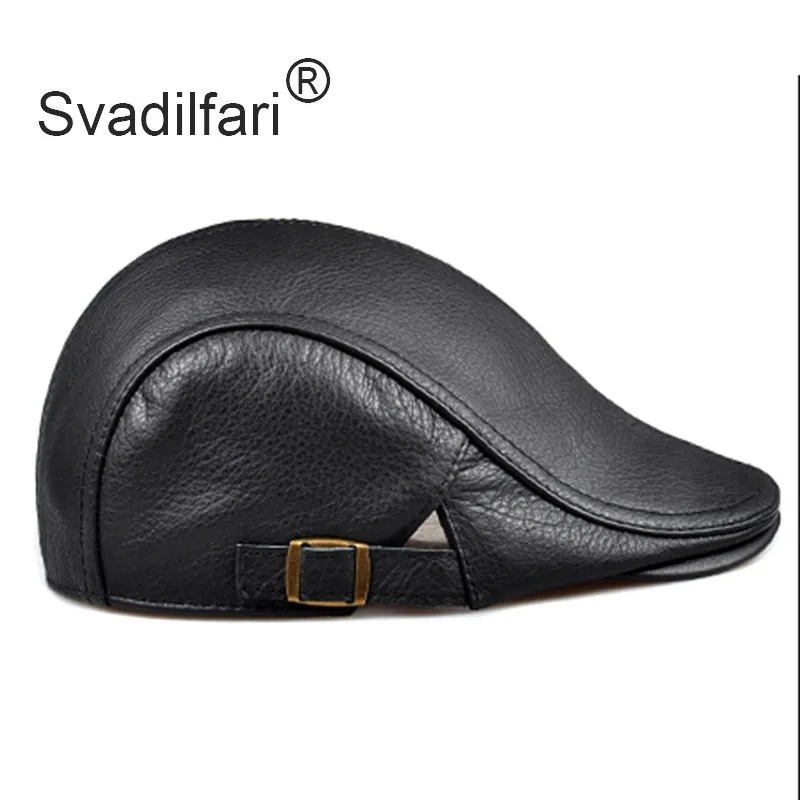 Svadilfari Women's Men's Genuine Leather Newsboy Hat Cap Gatsby Flat Golf Cabbie Baker Beret Retro Brand New Men's Baseball Cap