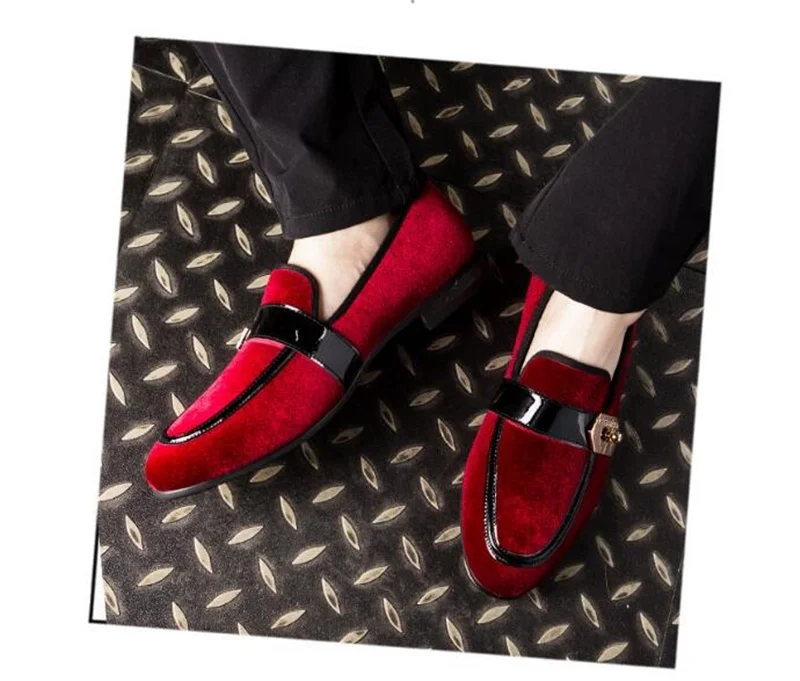 MEIJIANA/красные бархатные Лоферы ручной работы из лакированной кожи, повседневная обувь в стиле пэчворк, мужские тапочки, модная летняя обувь без шнуровки, мужская обувь на плоской подошве