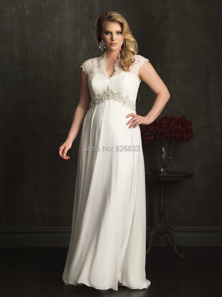 Vintage Cap Sleeves Covered Back Ivory Chiffon Plus Size Maternity