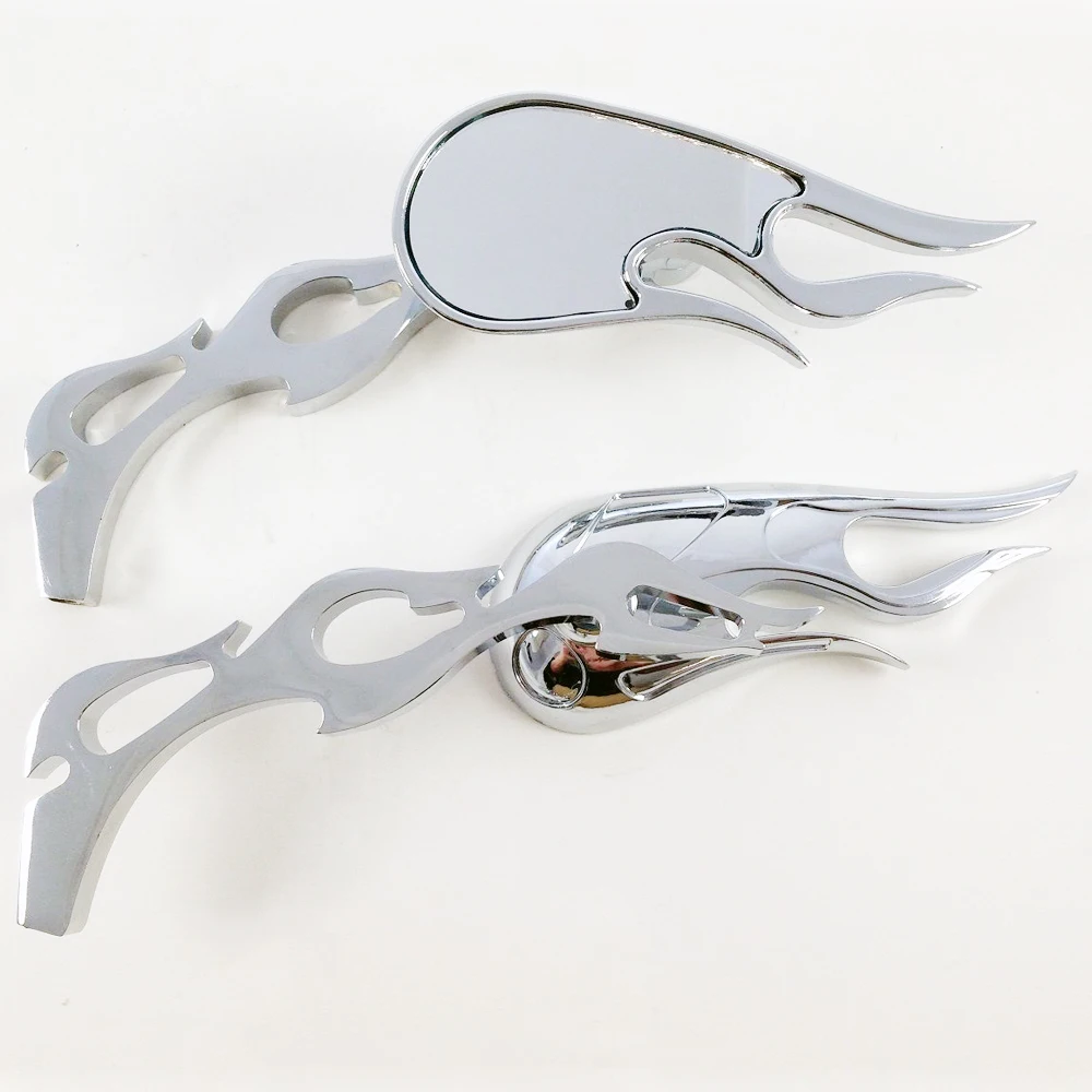 CHROME FLAME CUSTOM SIDE REARVIEW MIRRORS 8MM 10MM FOR MOTORCYCLE-in