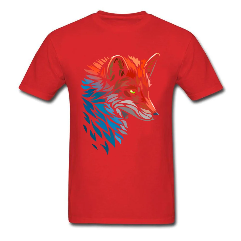 Tribal Fox Red Blue Classic Men's T-shirts Crew Neck Short Sleeve Pure Cotton Tops Shirts Printed Tops Shirts Free Shipping Tribal Fox Red Blue red