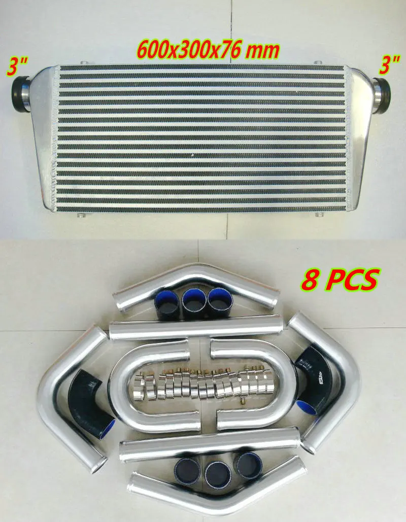 Для 8 шт силиконовый шланг+ 600x300x76 мм алюминиевое промежуточное турбо охлаждение трубопроводов в/из " трубы+ вентиляторы трубки и ребра Переднее Крепление 600x300x76
