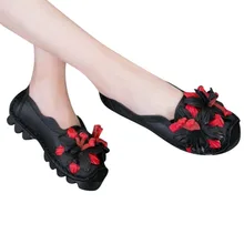 Г. Женская повседневная обувь ручной работы туфли на мягкой плоской подошве с закрытым носком в национальном стиле Нескользящая женская обувь, 40A17