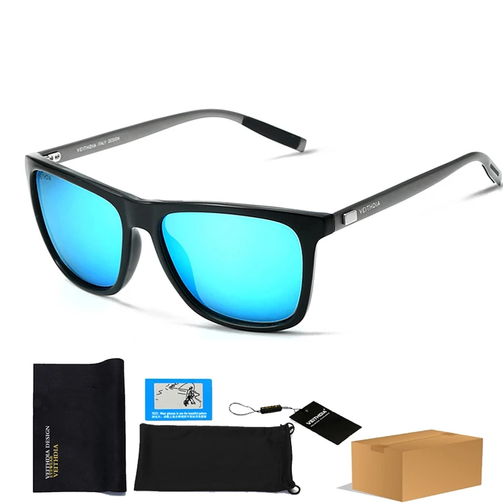 Бренд VEITHDIA, унисекс, Ретро стиль, алюминий+ TR90, квадратные поляризованные солнцезащитные очки, линзы, винтажные очки, аксессуары, солнцезащитные очки для мужчин/женщин - Цвет линз: Blue With Bag