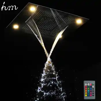 hm Multi Function Led Light Shower Head 600*800mm Ceiling Rain Shower Remote Control LED Rainfall Waterfall Massage Shower Heads