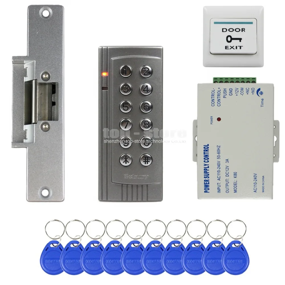 

DIYKIT RFID 125KHz Reader Keypad Access Control System Security Kit + Electric Strike Door Lock + Power Supply K4