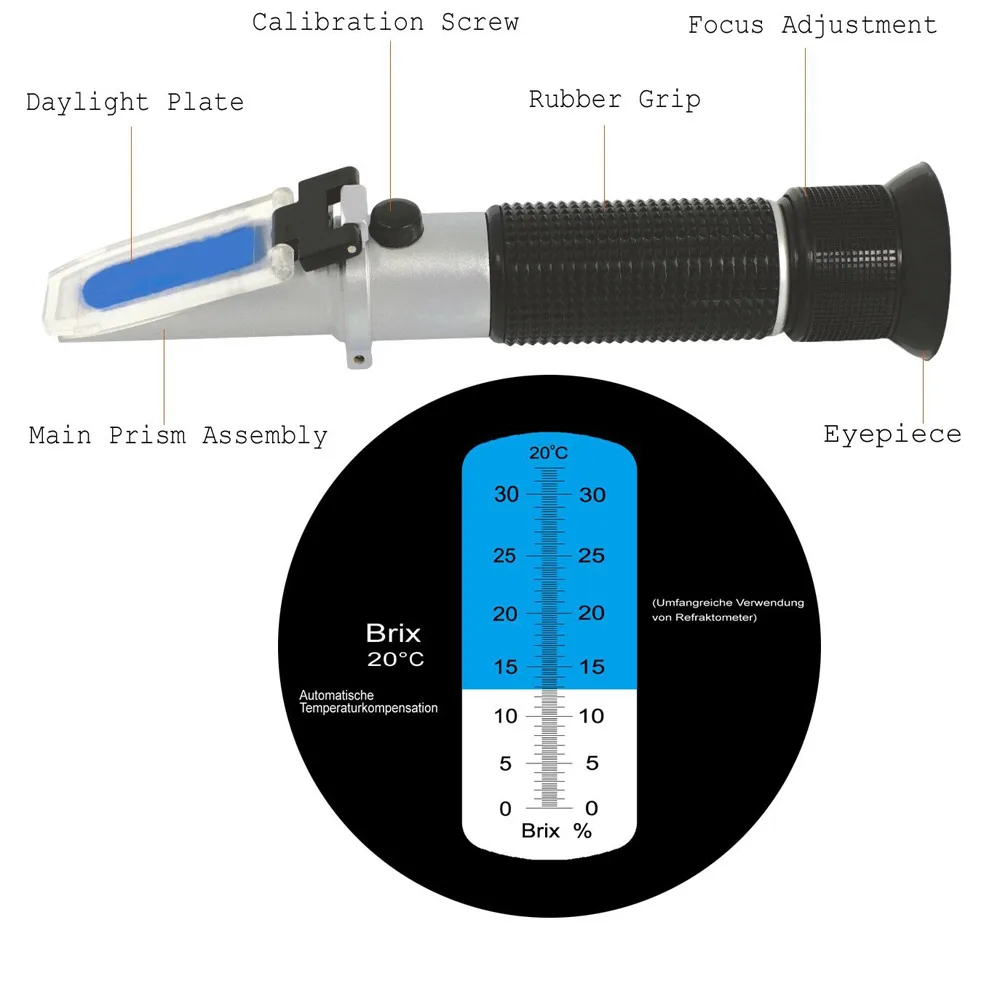 Ручной рефрактометр БРИКС на сахар, Пиво тест Брикса оптический 0-32% БРИКС УВД фруктовый сахаромер с коробкой