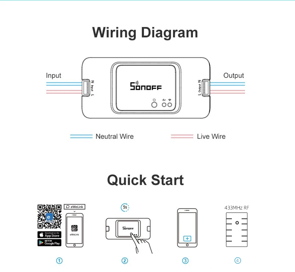 Sonoff RF R3 Умный дом WiFi беспроводной переключатель Smart RF управление RM 433 МГц пульт дистанционного управления ler 100-240 В для Ewelink Google Home Alexa